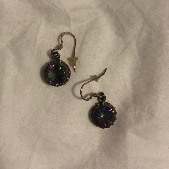 Fluorine silver dangly vintage earrings - Picture 2 of 3